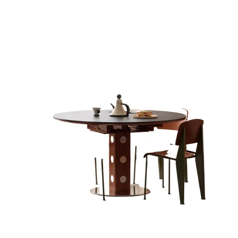 Medieval round table, retro multi-functional round dining table, Nordic Bauhaus solid wood rock slab dining table