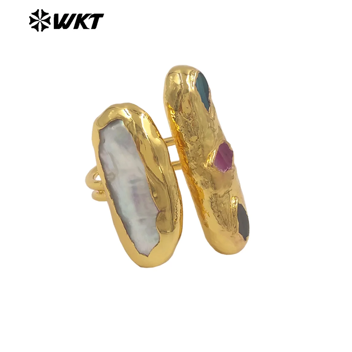 

WT-MPR153 Очаровательное кольцо ручной работы с натуральным пресноводным жемчугом US7V с покрытием из настоящего золота 18 карат для женских ювелирных изделий