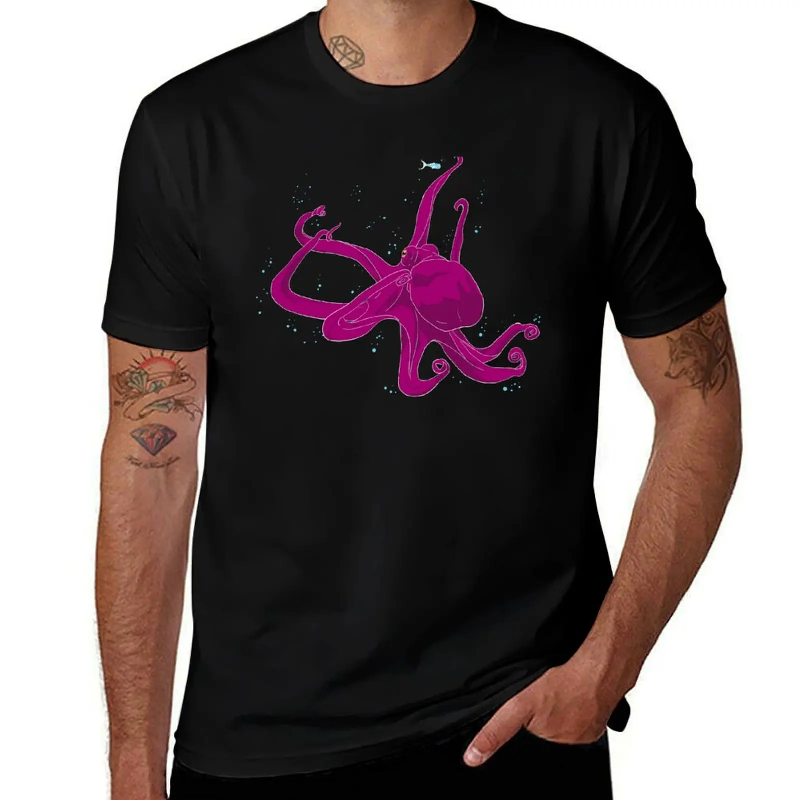Curioctopus T-Shirt Simple Casual Short Sleeve Cotton T-Shirt