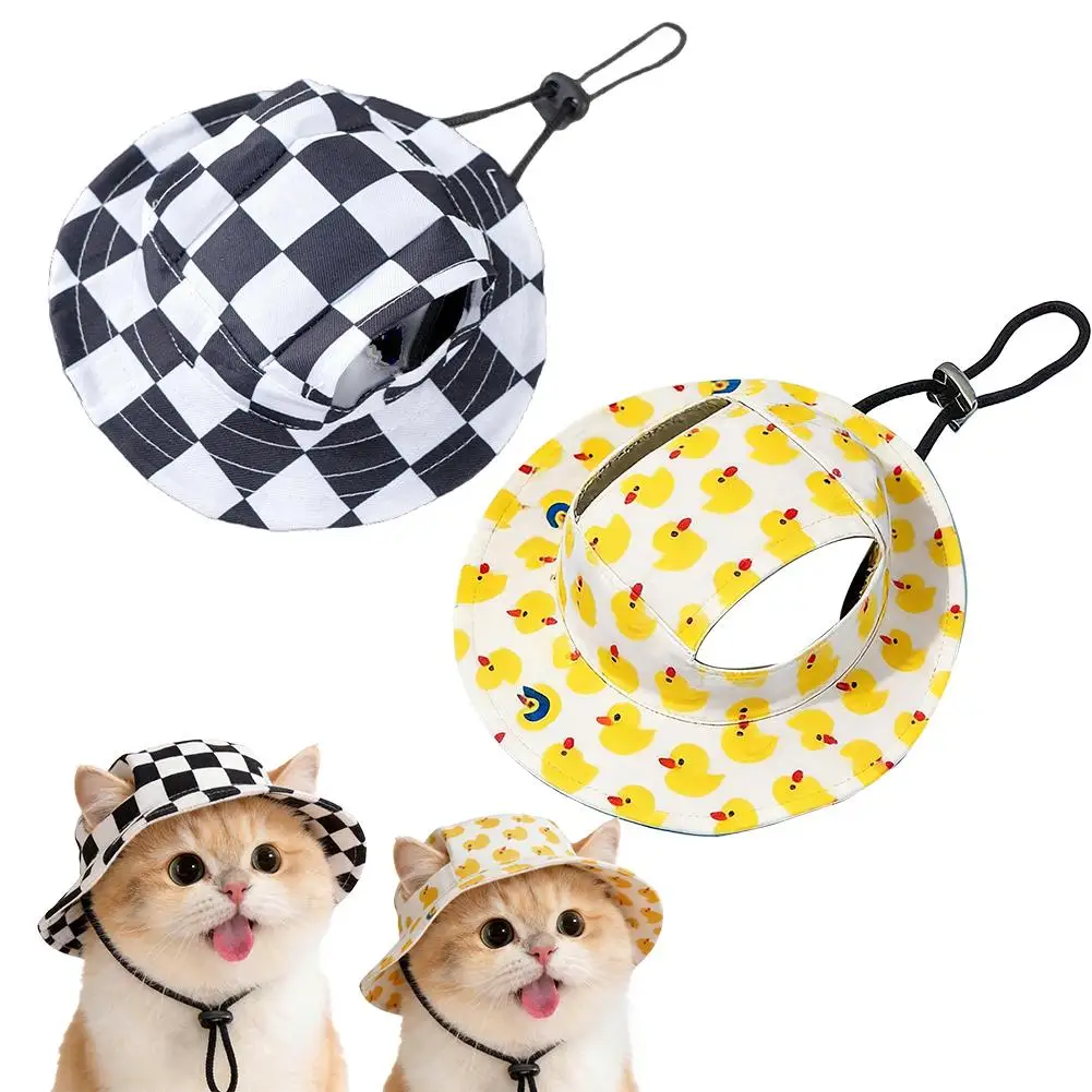 Adjustable Ear Exposed Pet Bucket Hat Summer Sun Hat Cute Print For Small Medium Large Dogs Cats Puppy Pet Accessories