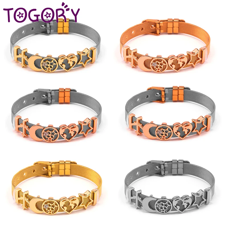 Summer Strap Style 10mm Charm Bracelets Sky Stars Moon Stars Moon Beads DIY Mesh Keeper Bracelet Pulseras Mujer For Women Men