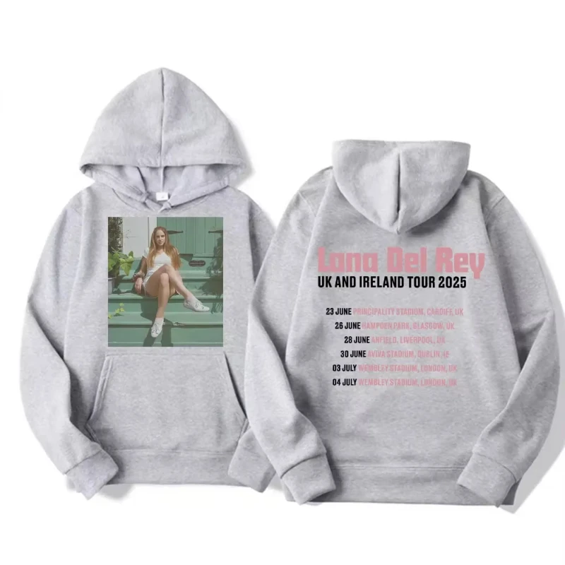 ลานา เดล เรย์ ทัวร์สหราชอาณาจักรและไอร์แลนด์ ปี 2025 เสื้อฮู้ดลายแฟชั่นผู้ชาย สไตล์ลำลอง เสื้อผ้ากีฬา เสื้อฮู้ดแขนยาว