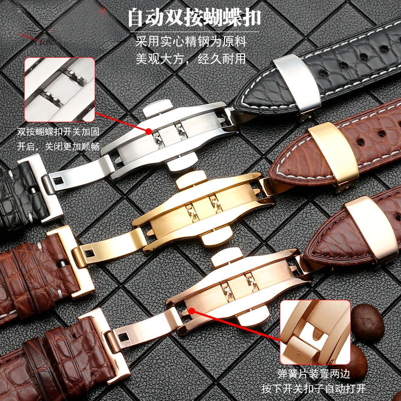 For Longines Omega Tissot Mido Seiko IWC Crocodile Skin Watchband 19mm 20mm 22mm 23mm Men\'s Watch Strap Genuine Leather Bracelet