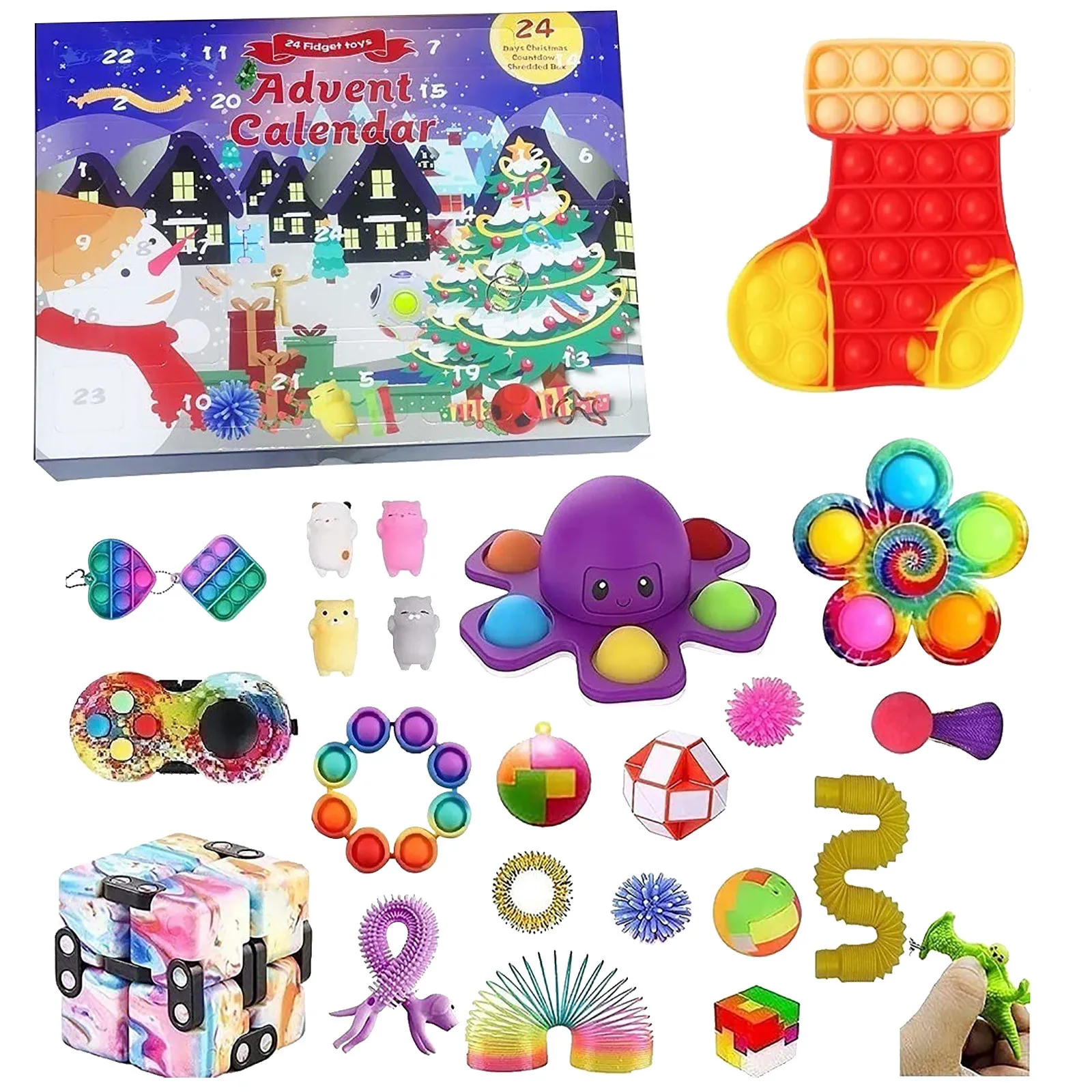 

Christmas Countdown Calendar Silicone Sensory Decompression Desktop Puzzle Decompression Toy Set Surprise Gifts For Party