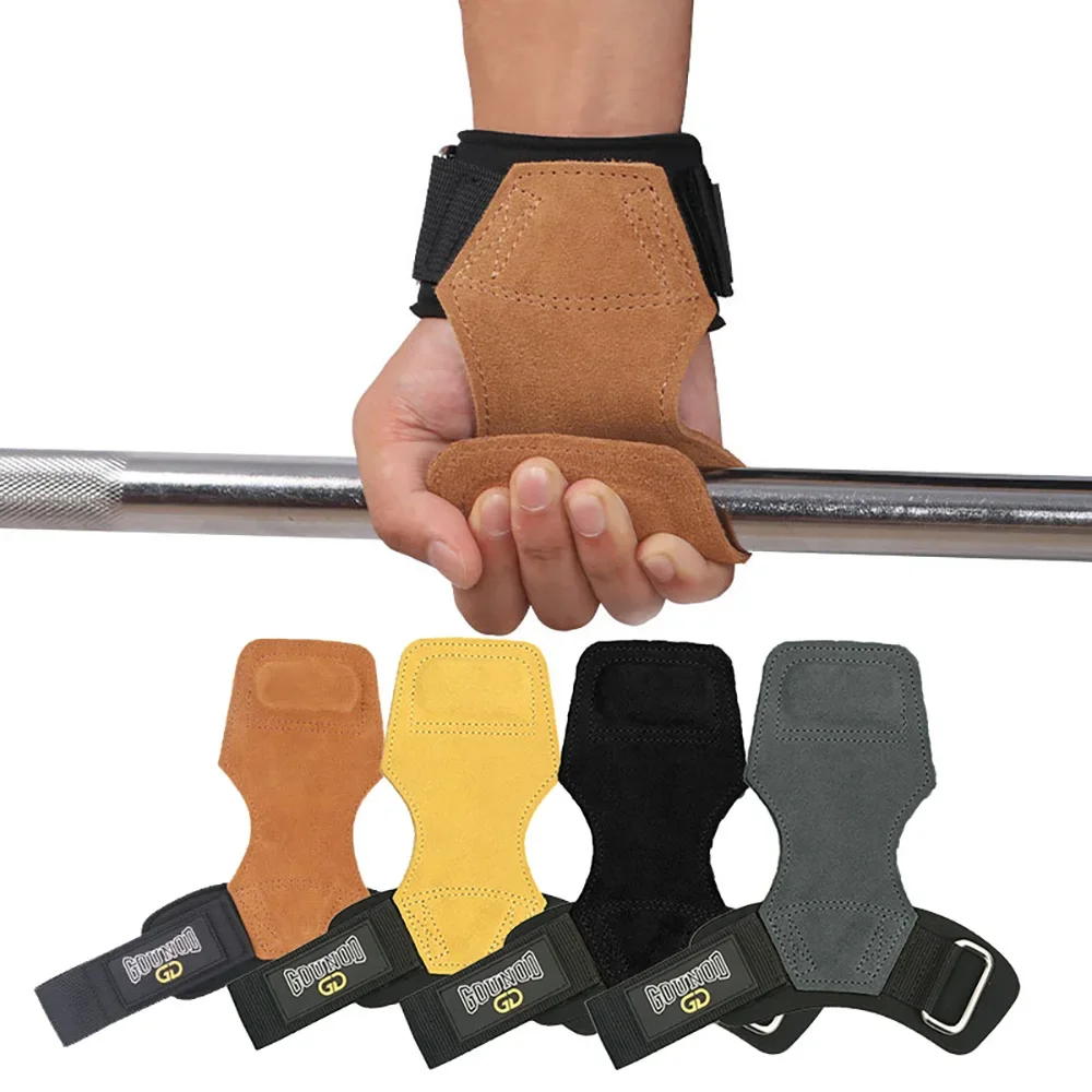 Wrist Straps for Weightlifting Double Layers Cow Leather Gloves Women Men Deadlift Maximum Grip Support Bench Press Pull-up F18