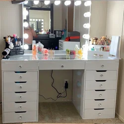 Netizen Dressing Tables Light Luxury Pink Ins Style Makeup Table Light Bulb Studio Dressing Table One Piece Cabinet