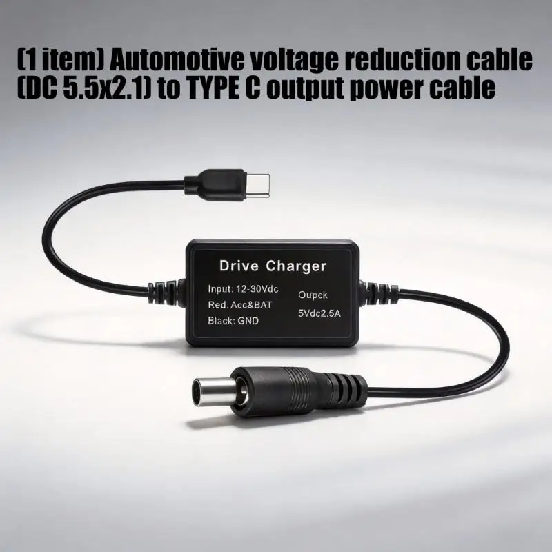 K3NB Quality PVC DC5.5x2.1 To USB C Power Cord 9V/12V/24V DC5521 to USB C Converter Cable 12V 30V Input 5V 2.5A Output