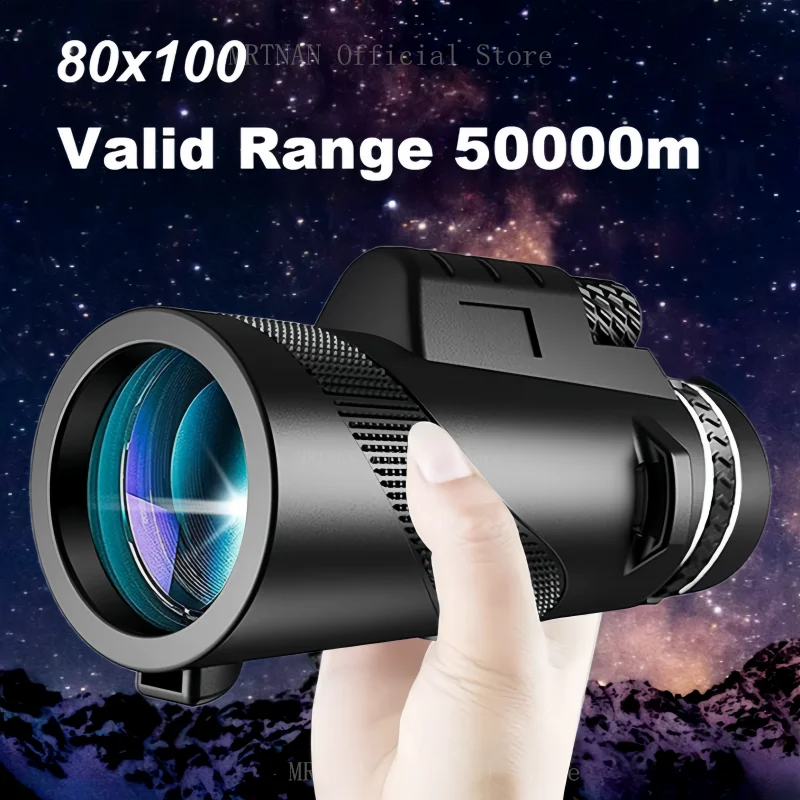 80x100 HD ZOOM Powerful Monocular Telescope Portable Binoculars Long Range Telescope Hunting Camping With Tripod Phone Clip