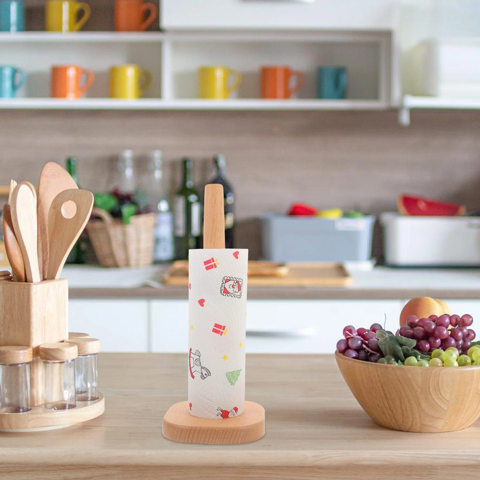 

Farmhouse Wooden Standing Paper Towel Holder Countertop Kitchen Roll Dispenser Tissue Storage Rack For Home Office Use