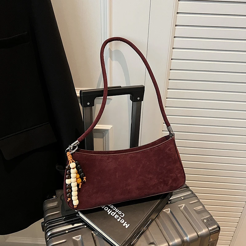 

Лидер продаж 2025, модные швейные нитки, сумки на плечо, простые женские сумки, милая замшевая сумка на молнии под мышками, однотонная сумка