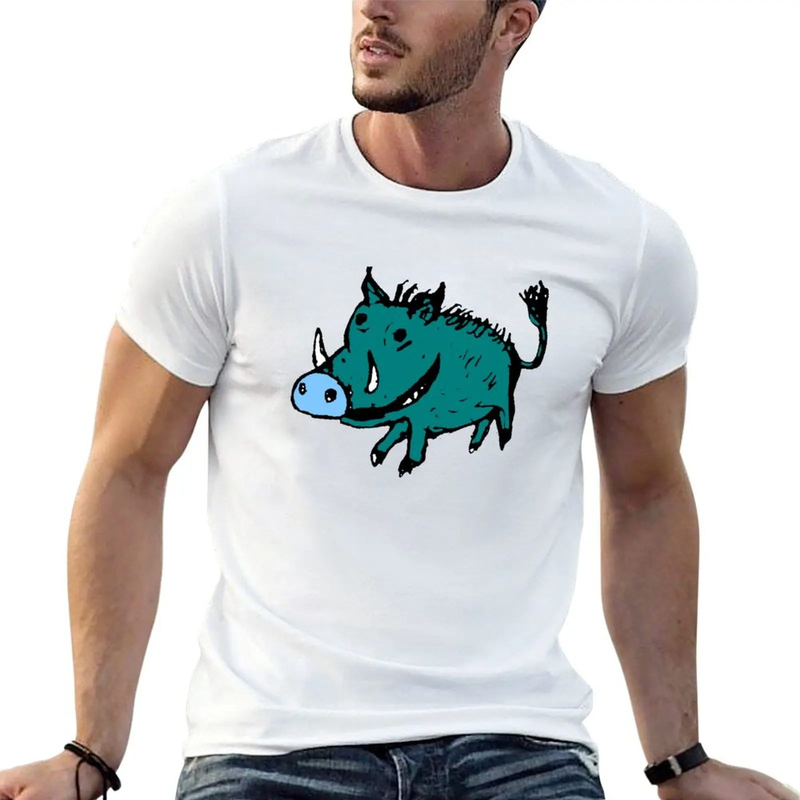 Blue warthog T-Shirt Soft Casual Short Sleeve Cotton Tee