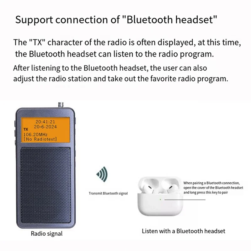 FULL-HRD205 Mini Portable High Sensitivity Bluetooth Transmitter Radio Stereo FM Rechargeable Elderly Radio