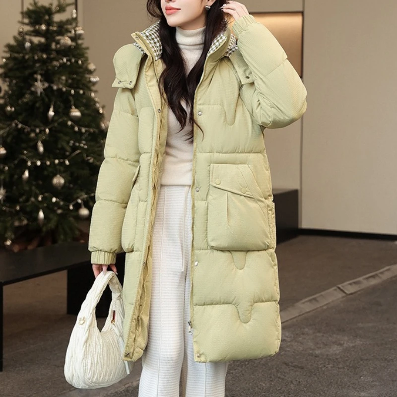 

Women's Long Loose New Hooded Fashionable Casual Over The Knee Cotton Jacket