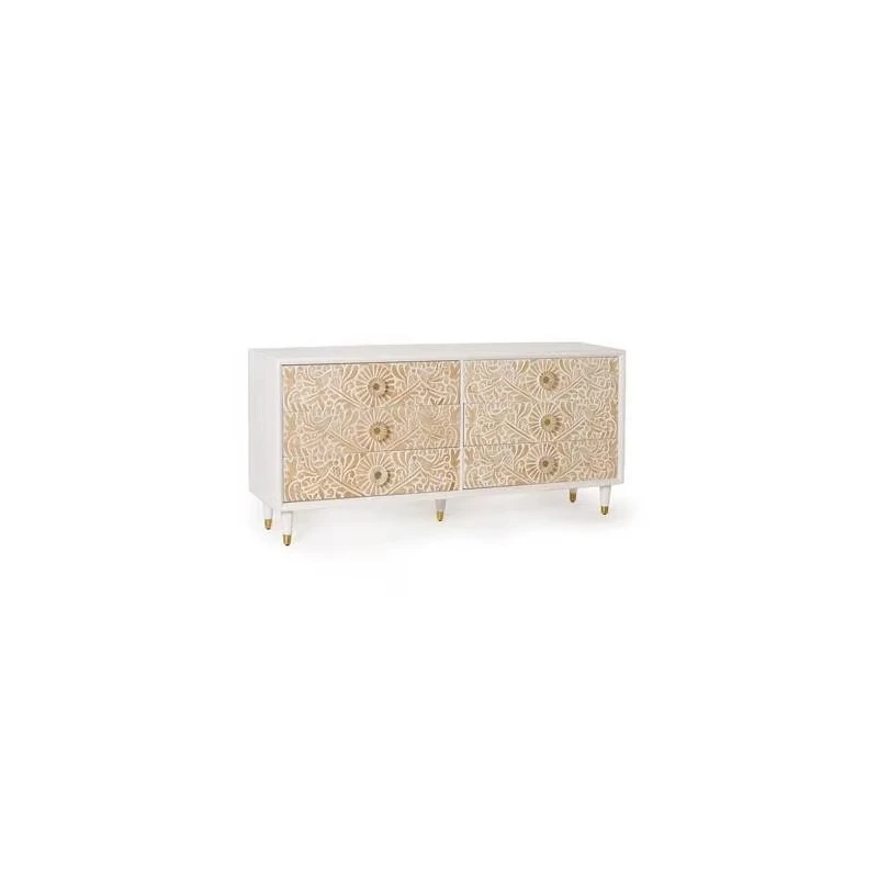 

The sideboard with drawers is elegantly inlaid for storage