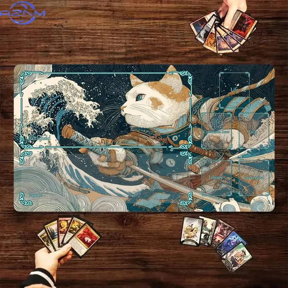 Giant Wave and Warrior Cat Magic Card Battle Mat MTG Playmat Anti-slip Base  gathering gaming mats Board Game Mat for TCG