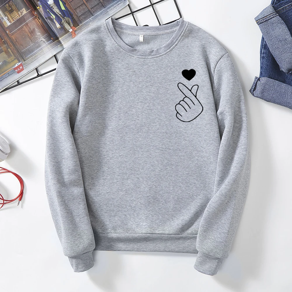 Korean Finger Heart Sweatshirt Korean Love Gift Cute Korean Heart Hoodie Women Long Sleeve Sweatshirts Kpop Pullovers Hoodies