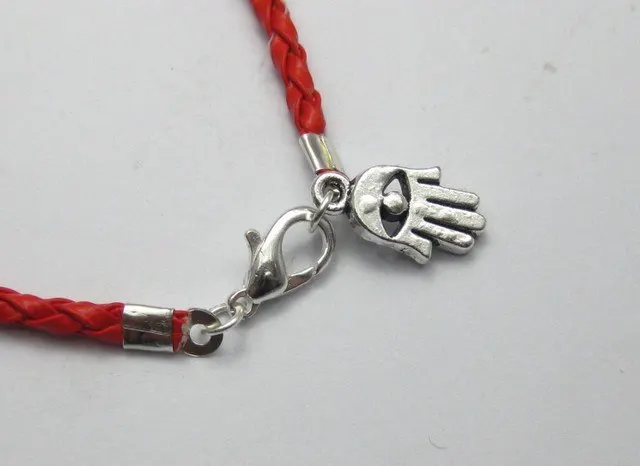 20 Mixed Kabbalah Hamsa Hand Charms Red Leatheroid Braided String Bracelets