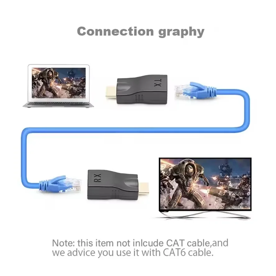 4K HDMI-compatible Extender Extension up to 30m Over CAT5e / 6 UTP LAN Ethernet Cable RJ45 Ports LAN Network
