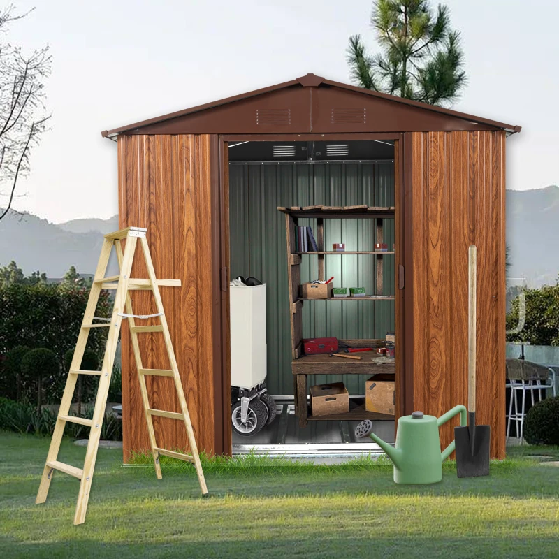 6ft x 6ft Outdoor Metal Storage Shed with Metal Floor Base sturdy and durable Easy to assemble For outdoor backyard gardens