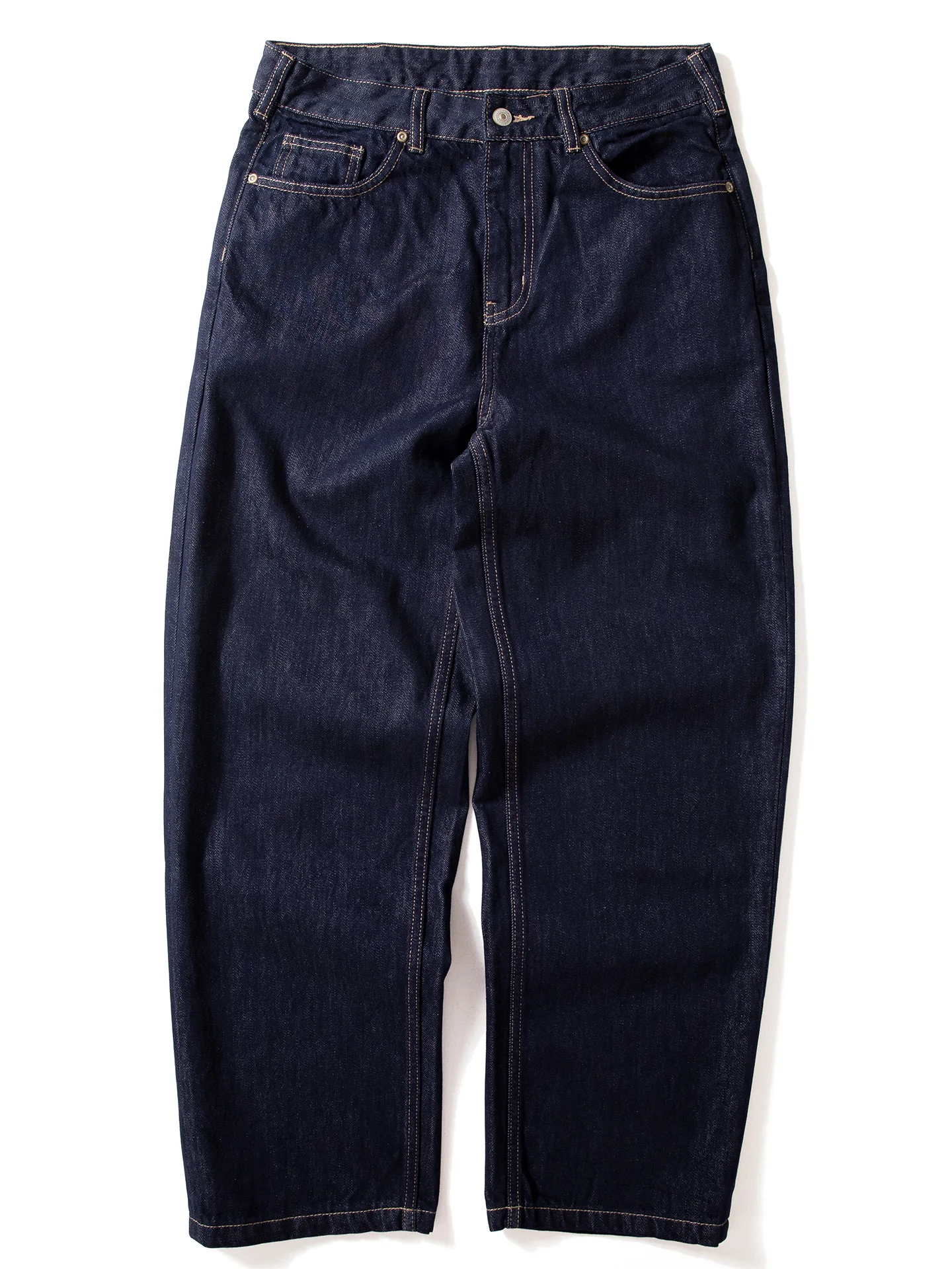 

Men's Autumn Heavyweight Loose Dad Jeans American Retro Stitching Design Deep Blue Straight Leg Denim Pants Quali Texture