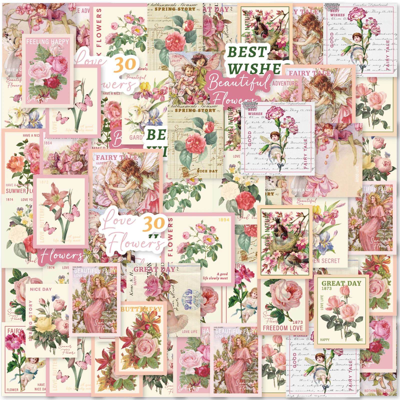 46pcs Rose, Fairy, Bird Vintage Graffiti Stickers Decorated Notebook Water Cup Suitcase Guitar Classic Toy Scrapbook DIY Decal