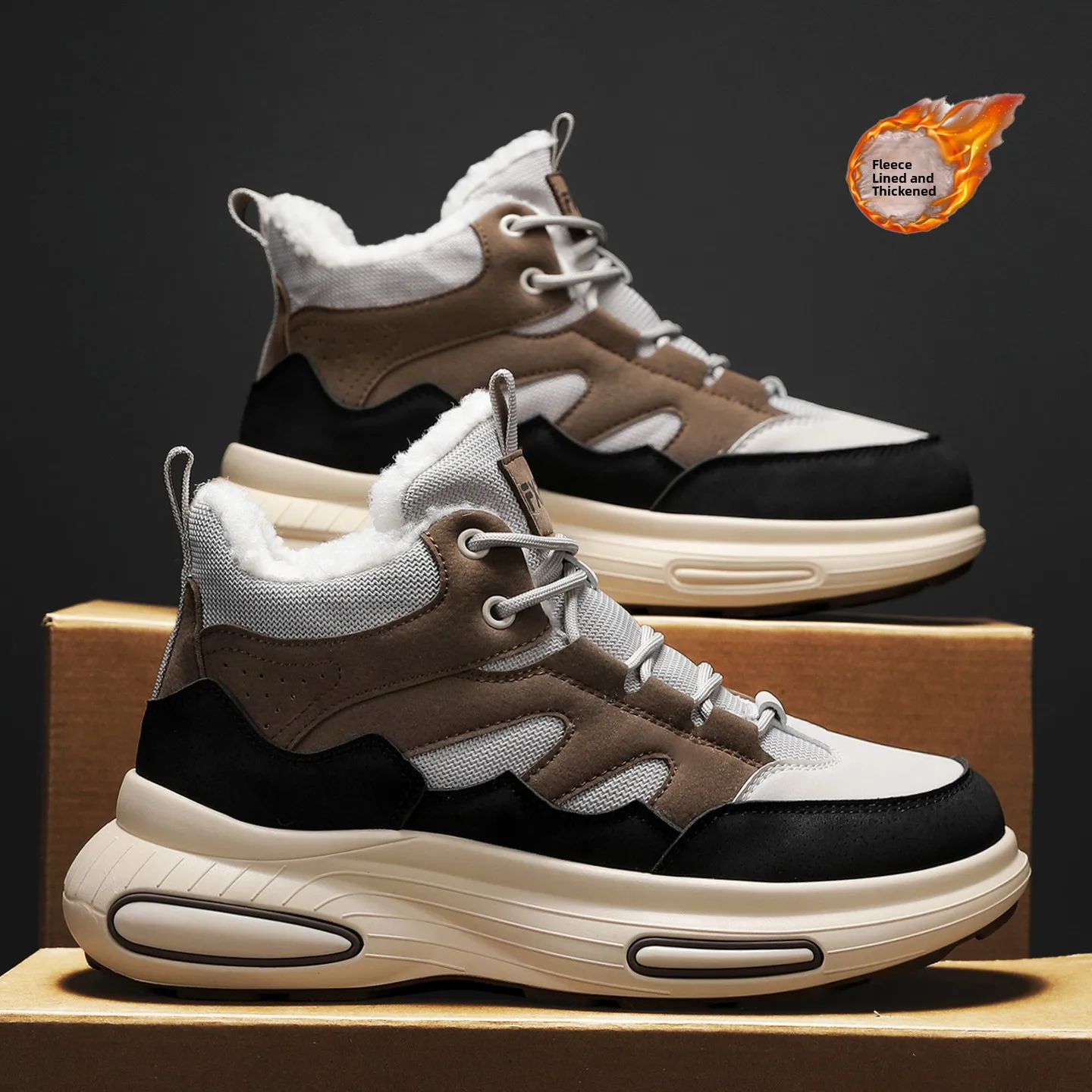 

Thiened Winter High-Top Men's Boots Fce-Lined Outdoor Sports Climbing Snow Boots Warm Casual round Toe Rubber Outsole