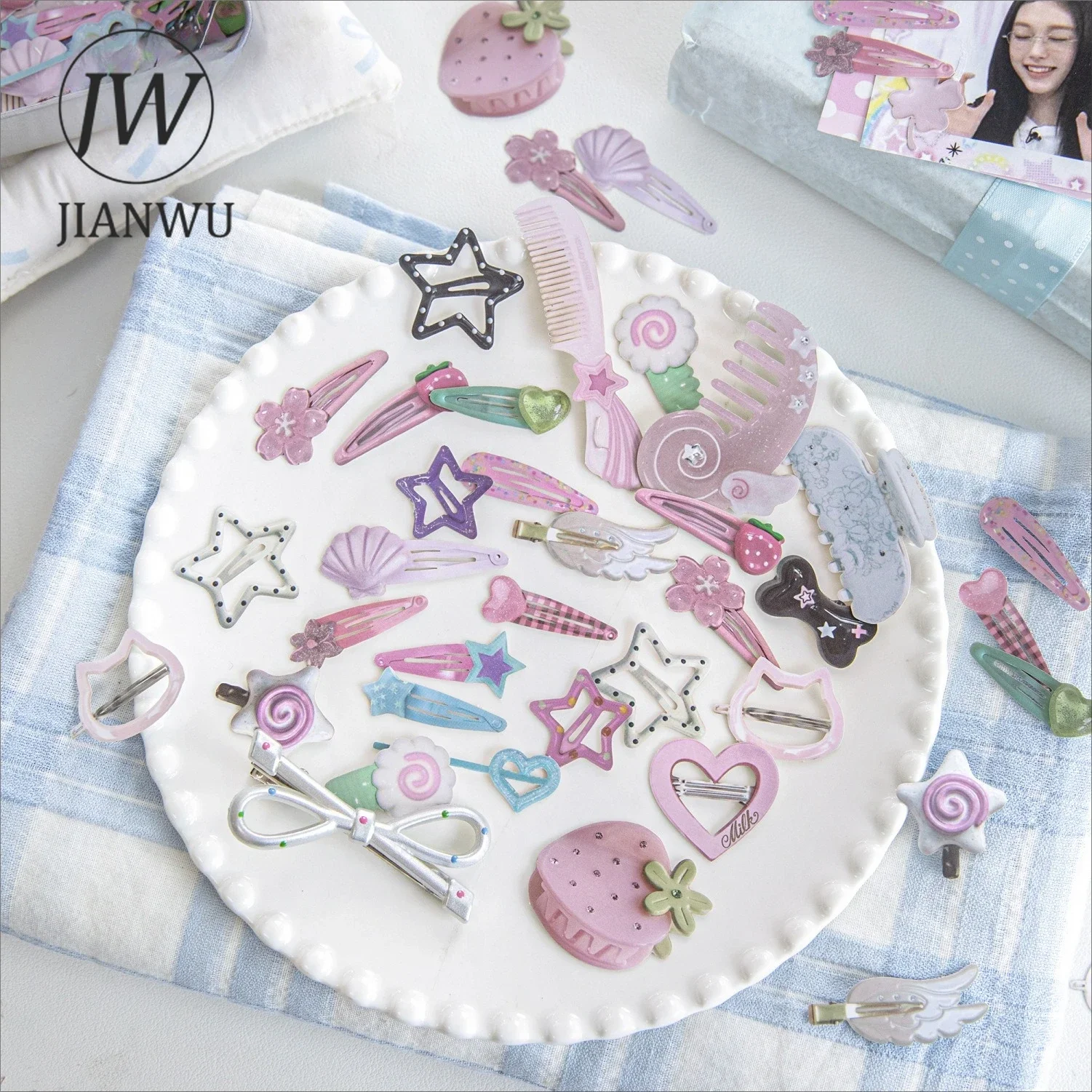 JIANWU Cute Hairpin Dessert Mirror Frame Landscape Material Collage Scrapbooking Sticker Creative DIY Journal Stationery