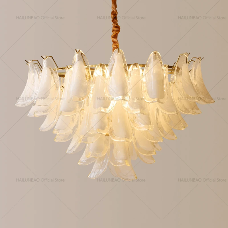 

Cloud Gourd Flower Magnolia Glass Chandelier Light Luxury Dining Room Art Living Room French Style Crystal lighting