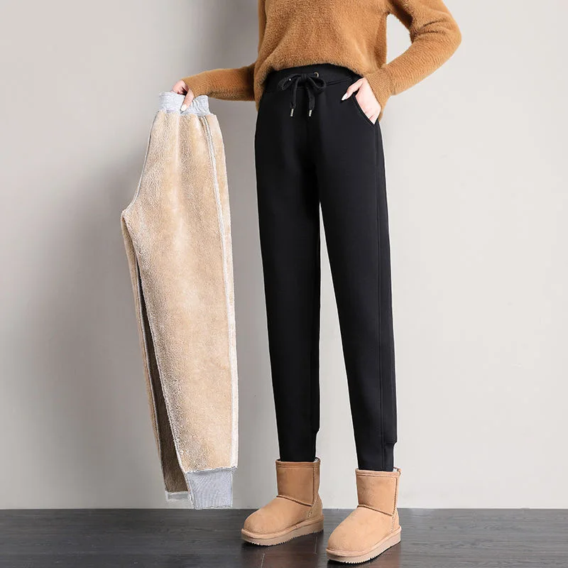 

Бархатные спортивные брюки для женщин больших размеров на осень и зиму, утолщенные спортивные штаны для похудения, повседневные брюки, хлопковые брюки