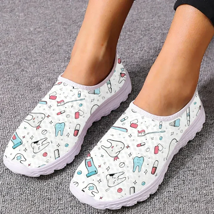 

Cartoon Tooth Print Mesh High Quality Sneakers Women Men Teenager Casual Fashion Custom Made Tennis Flat Couple Shoes