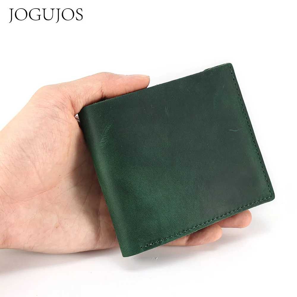 

JOGUJOS Crazy Horse Leather Women Slim Purse Vintage Coin Purses Short Small Wallet Money Credit Card Holder Mini Unisex Wallets