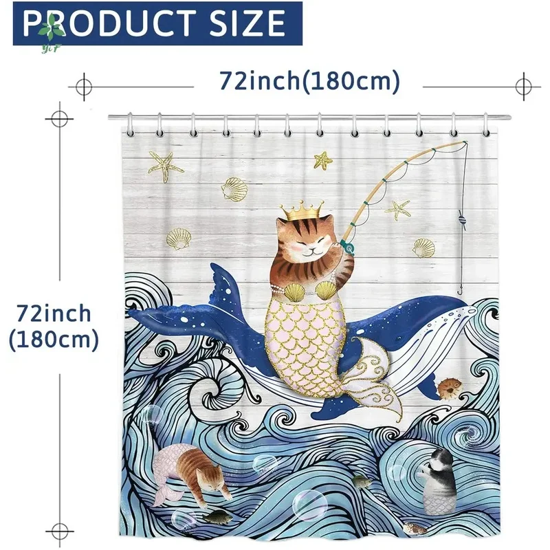 

FWM05Fun Cat Riding Whale, Waterproof Shower Curtain, Lovely Home Bathroom Decor6Hn$