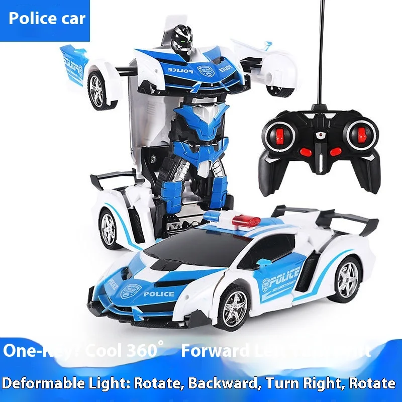 One-Button Transform RC Racing Car Remote Control Rechargeable Police Sports Vehicle Electric Toy Model for Kids Boys Gift