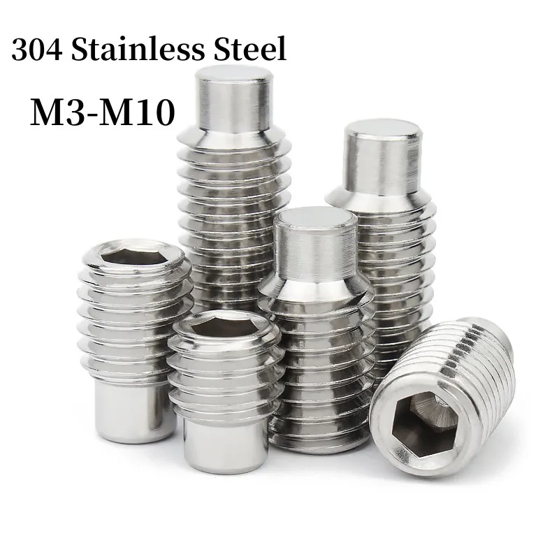 Peijian 304 Stainless Steel Allen Hex Hexagon Socket Set Screw With Dog Point Grub Convex End Bolt M3 M4 M5 M6 M8 M10 Din915