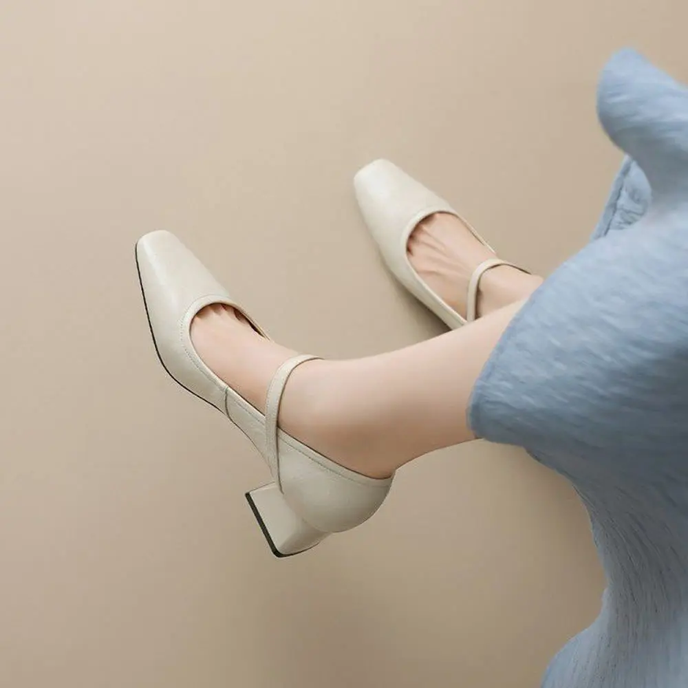 كعب منخفض المطاط بولي PU حذا فردي للسيدات الكورية نمط أحذية مسطحة القاع أقل من 3 سنتيمتر كعب مربع الانزلاق على الأحذية لارتداء اليومي #1