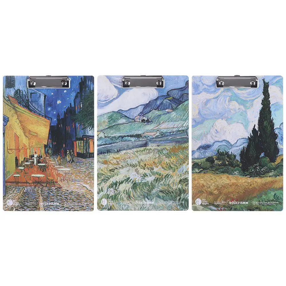 مجلد لوحات زيتية Van Gogh ، مجلد ملف A4 ، لوحة ورق كتابة مع مشبك ذهبي منخفض المظهر ، منظم ورق ، جهاز لوحي للكتابة