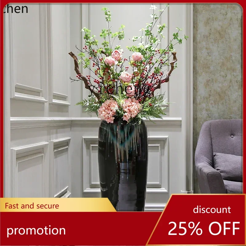 

ZMLCeramic Hotel Large Vase Ornament Living Room Floor Flower Arrangement Simulation Flower New Chinese Decoration