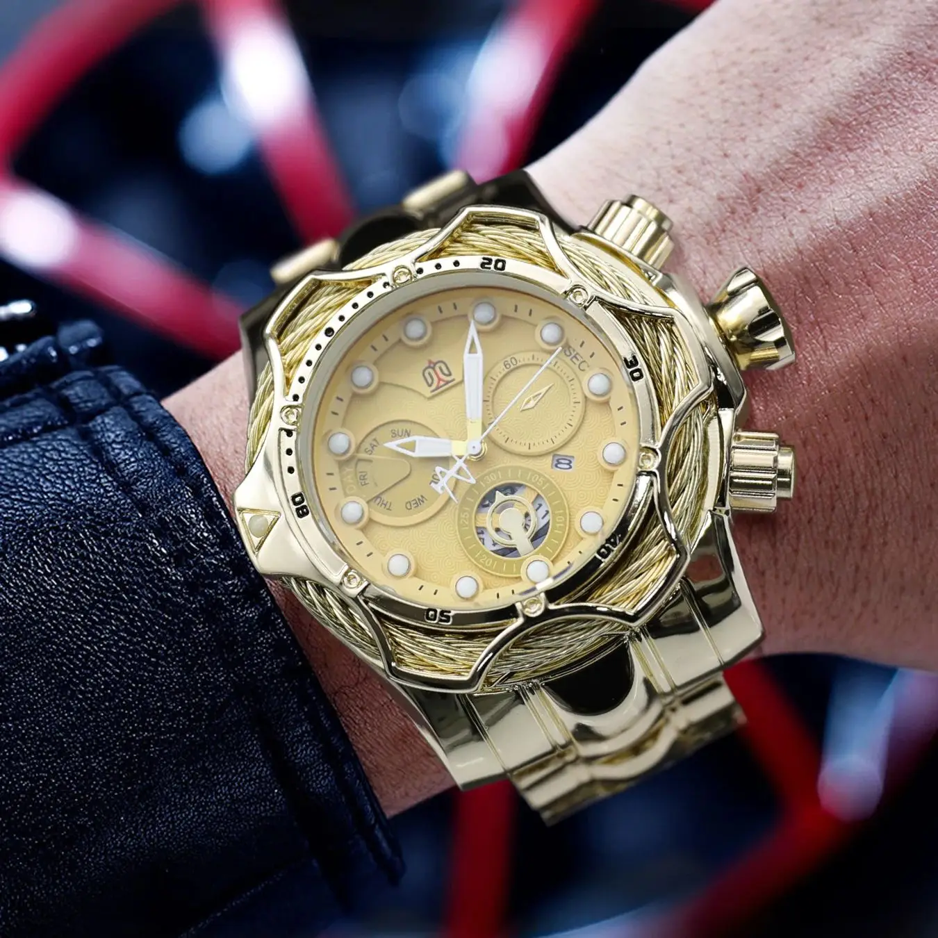 

European and American Style Oversized Dial Clown Series High-End Luxury Men's Watch with Luminous Calendar, Steel Band, Fashionable Business Casual Versatile Personality Cool Street Style Trendy Men's Wristwatch