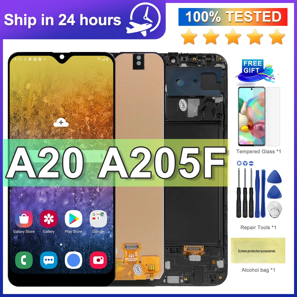 AAA+quality For Samsung Galaxy A20 LCD Display Touch Screen Digitizer With Frame Assembly for Samsung A20 SM-A205F A205FN Screen