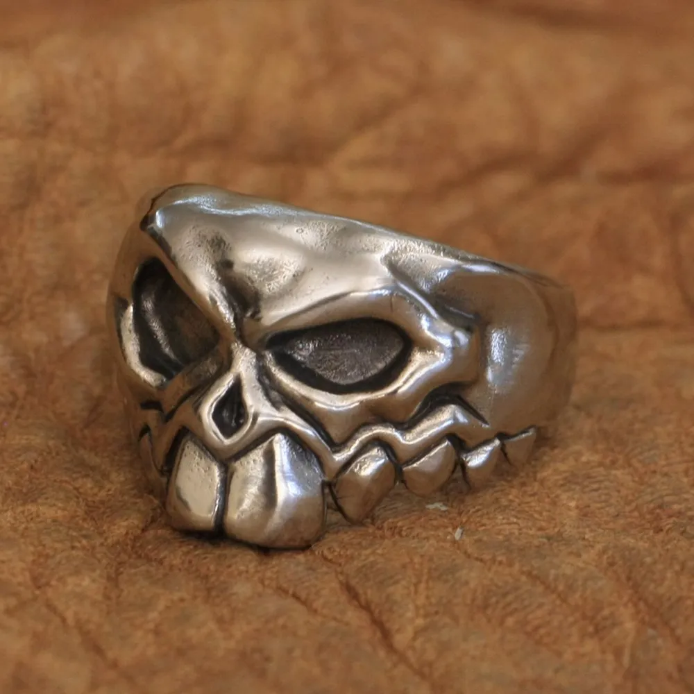 Front Tooth Cupronickel Skull Ring Biker Punk Jewelry CP107 US Size 7-15