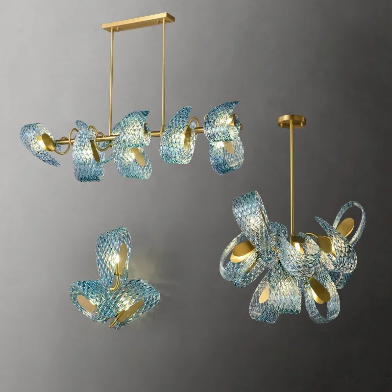 Picture 3: Blue Flower Ceiling Chandelier 2025 Modern Home Decor LED Hanging Lamp Dining Room Lustre Luxury Living Room Art Decor