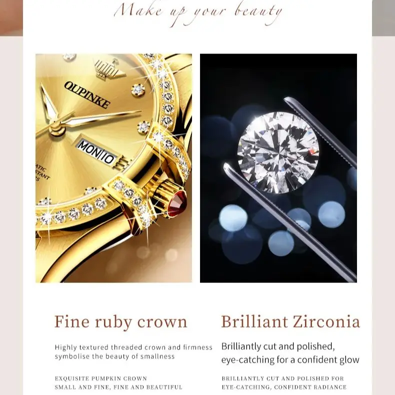 OUPINKE 3195 Women Watch Luxury Brand Imported Movement Women Diamond Watch Waterproof Double Calendar Bracelet Set Dress Watch