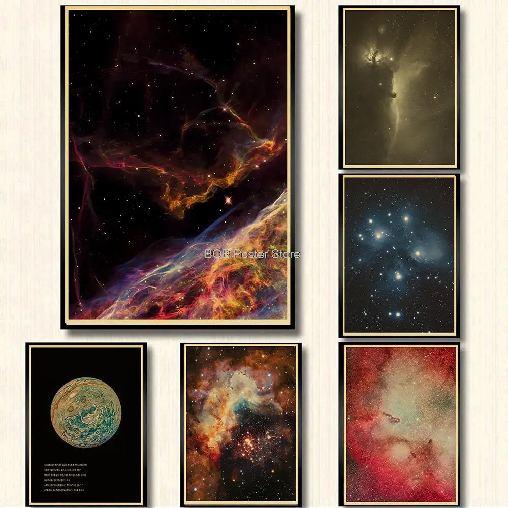 Póster de planeta universo Interestelar de fantasía, Papel Kraft Vintage, constelación, arte de pared, pegatina, impresión de imágenes, decoración del hogar y dormitorio