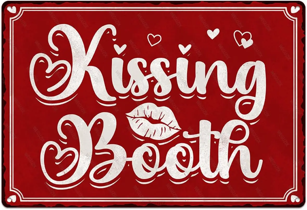 Kissing Booth Retro Red Metal Sign Valentines Day Decor Funny Art Poster for Home Cafe Bar Kitchen Door Porch Yard White Da sign