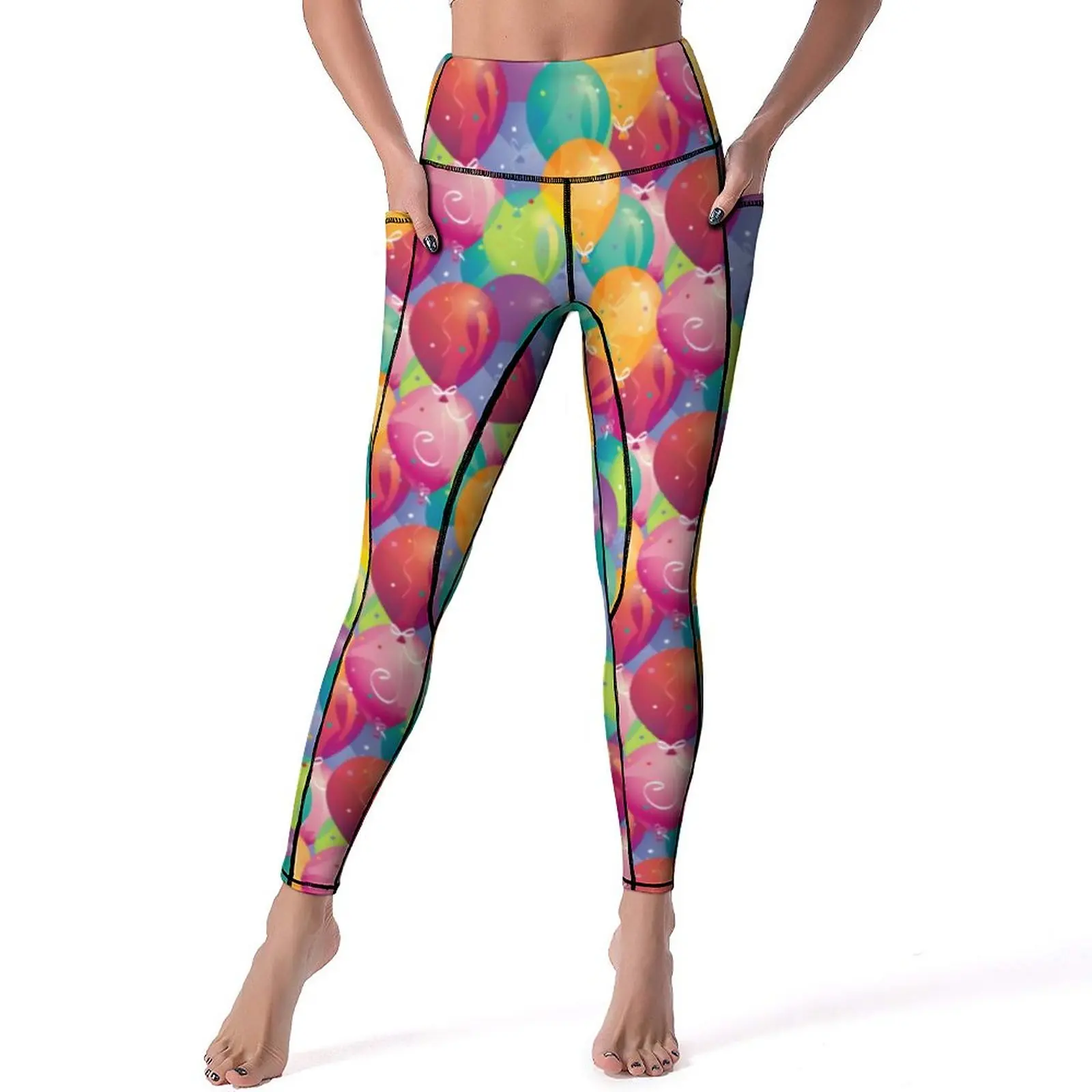 Party Balloon Yoga Pants Pockets Colorful Balloons Print Leggings Sexy Sweet Yoga Sport Legging Pattern Fitness Running Leggins