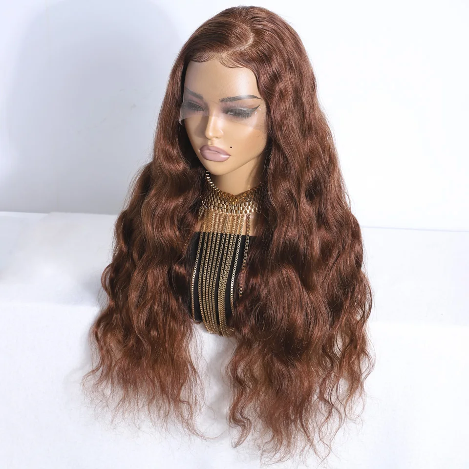 Perruque Lace Front Wig Body Wave naturelle, cheveux humains, brun cuivre, 13x5, érable, pre-plucked, avec baby hair