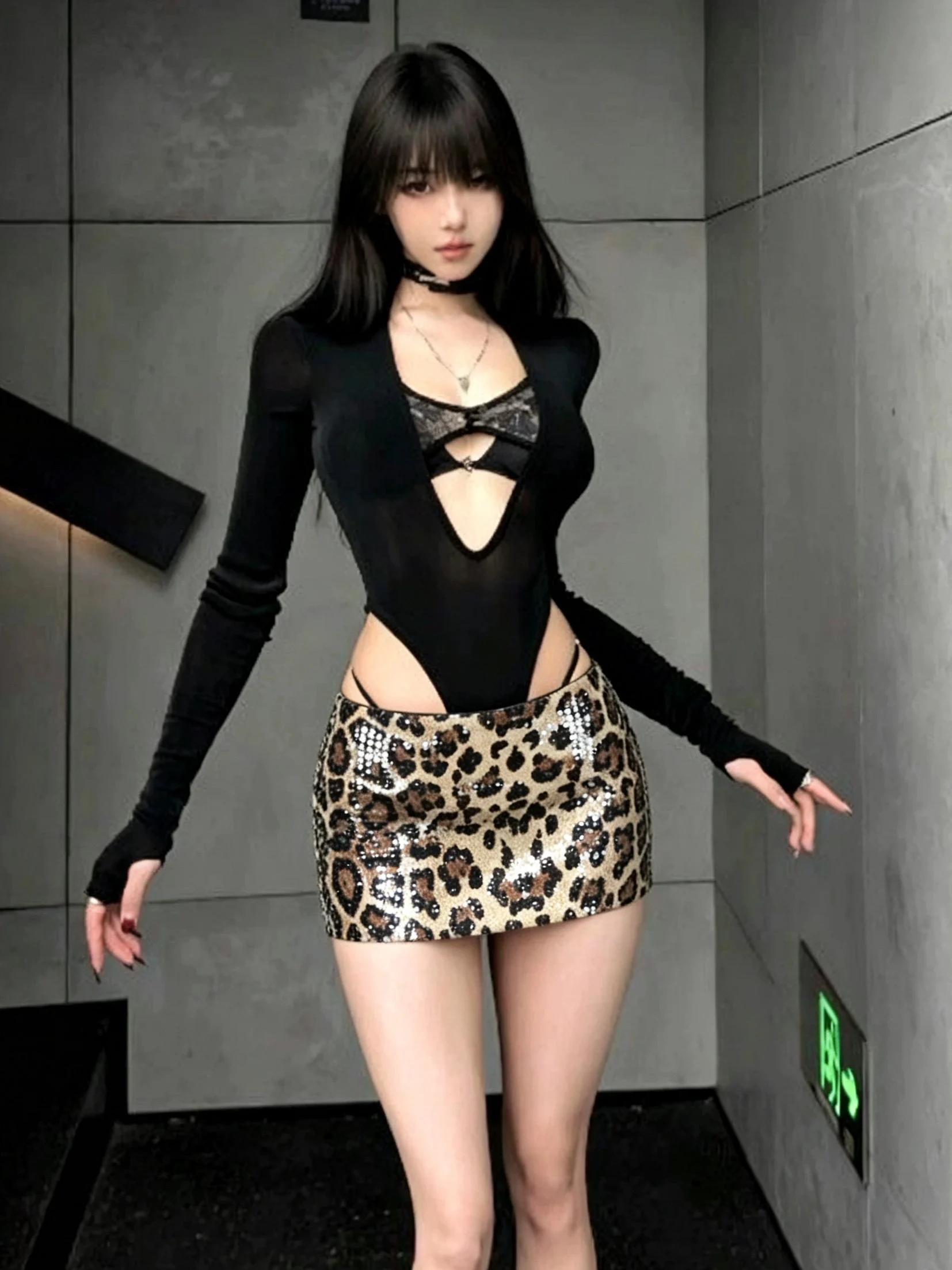 American Style Sexy Leopard Print Bikini Set Women's High Waist  Skirt Tight Fit Casual Wear Daily Life Half-length Skirt