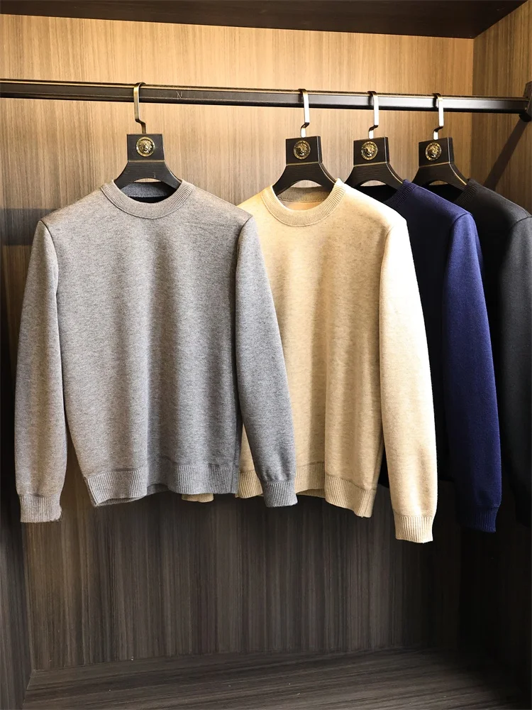 

Мужской моющийся вязаный свитер с круглым вырезом на подкладке, теплый однотонный ODM Cany Single Cosite, бархатный, осень-зима