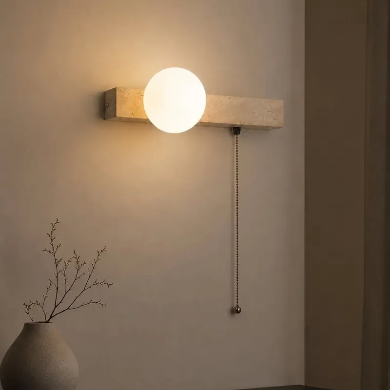 Modern Yellow Travertine Wall Lamp Pull Rope Switch Simple Japanese Style Bedroom Corridor Aisle Decoration Atmosphere Light