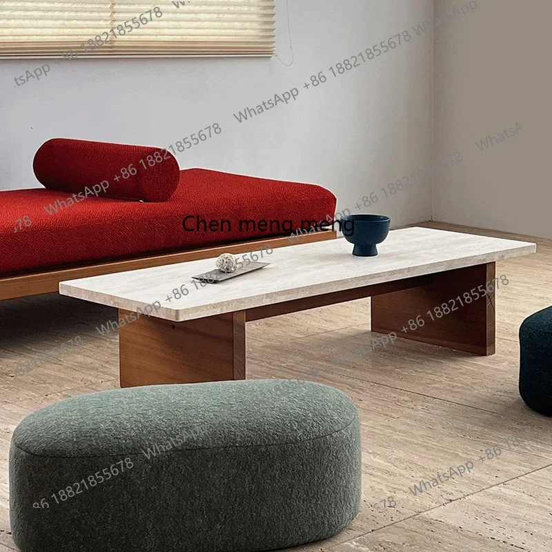 X طاولة قهوة من الحجر الجيري الطبيعي مستطيلة، غرفة معيشة فيلا منزلية كبيرة وطاولة قهوة من الخشب الصلب #2